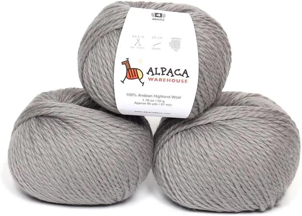 100% Highland Wool Yarn - Sourced Directly from Peru - Heavenly Soft and Perfect for Knitting and Crocheting (Worsted, Ash Gray)