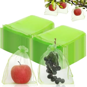 150 PCS Fruit Protection Bags, 6 x 8 Inch Fruit Cover Mesh Bag, Garden Netting Bags with Drawstring, Reusable Barrier Bags for Plant Flower Mango, Protect Plants from Birds Squirrels, Green