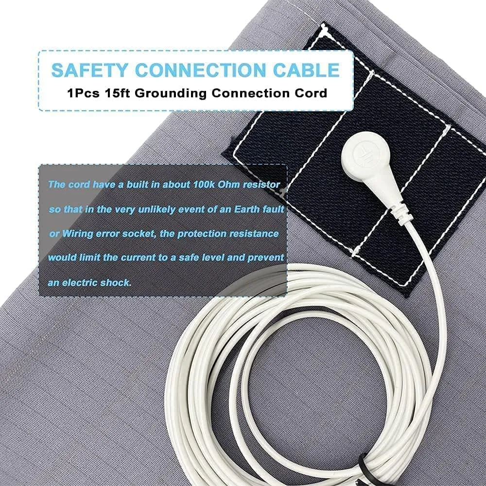 1Pc Grounding Sheets with 5% Silver Fiber, Grounding Flat Sheet with 15ft Grounded Cord, Earth Sheet Keep Good Sleep Relieve Stress (35in * 90in)