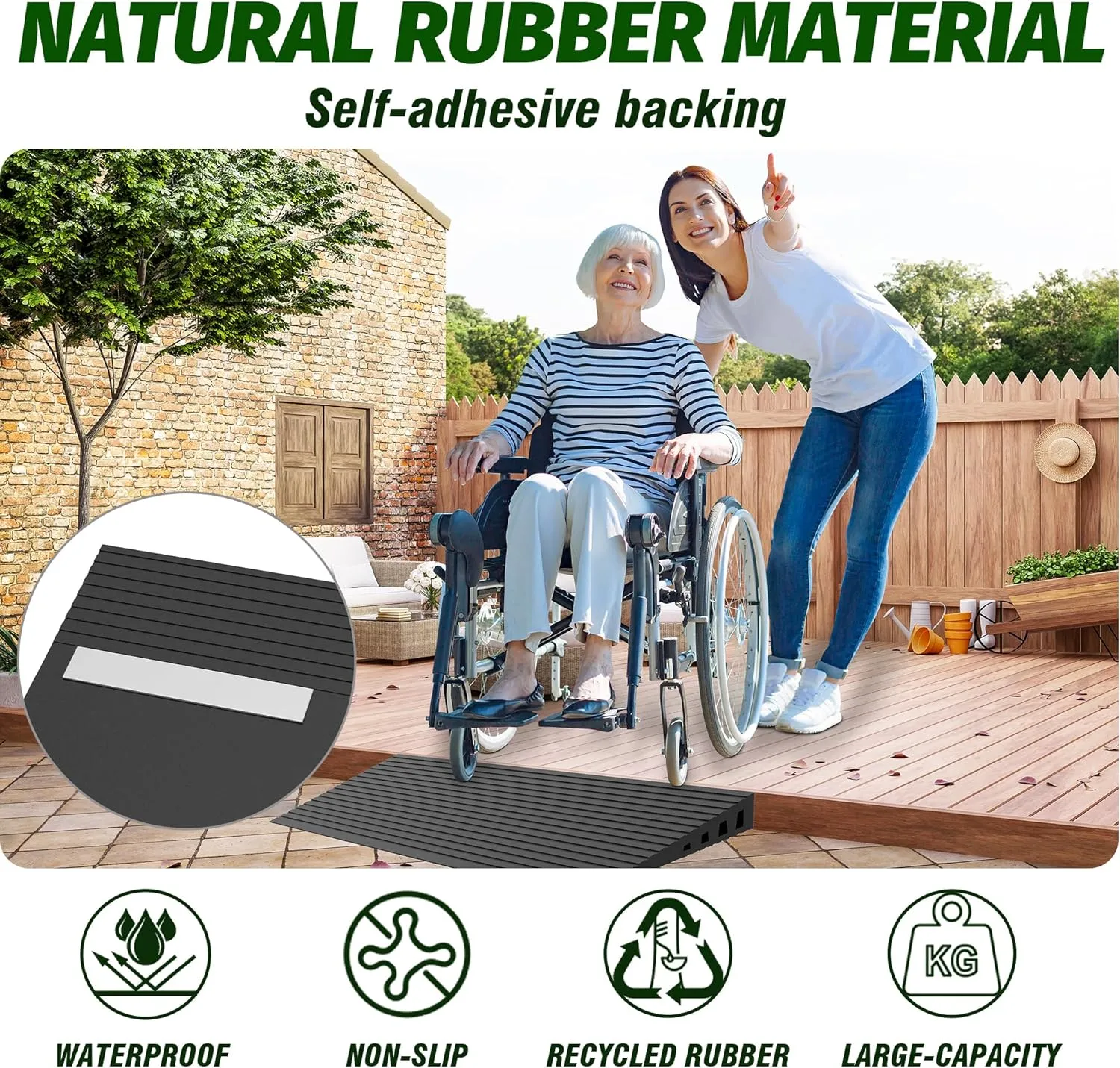 1" Rise Threshold Ramps for Doorways, 2000 Lbs Load Capacity, 35.5" Wide Natural Rubber Power Wheelchair Ramp is Adjustable and Cuttable for Doorways, Curb, Sweeper, Power Scooters, Bathroom