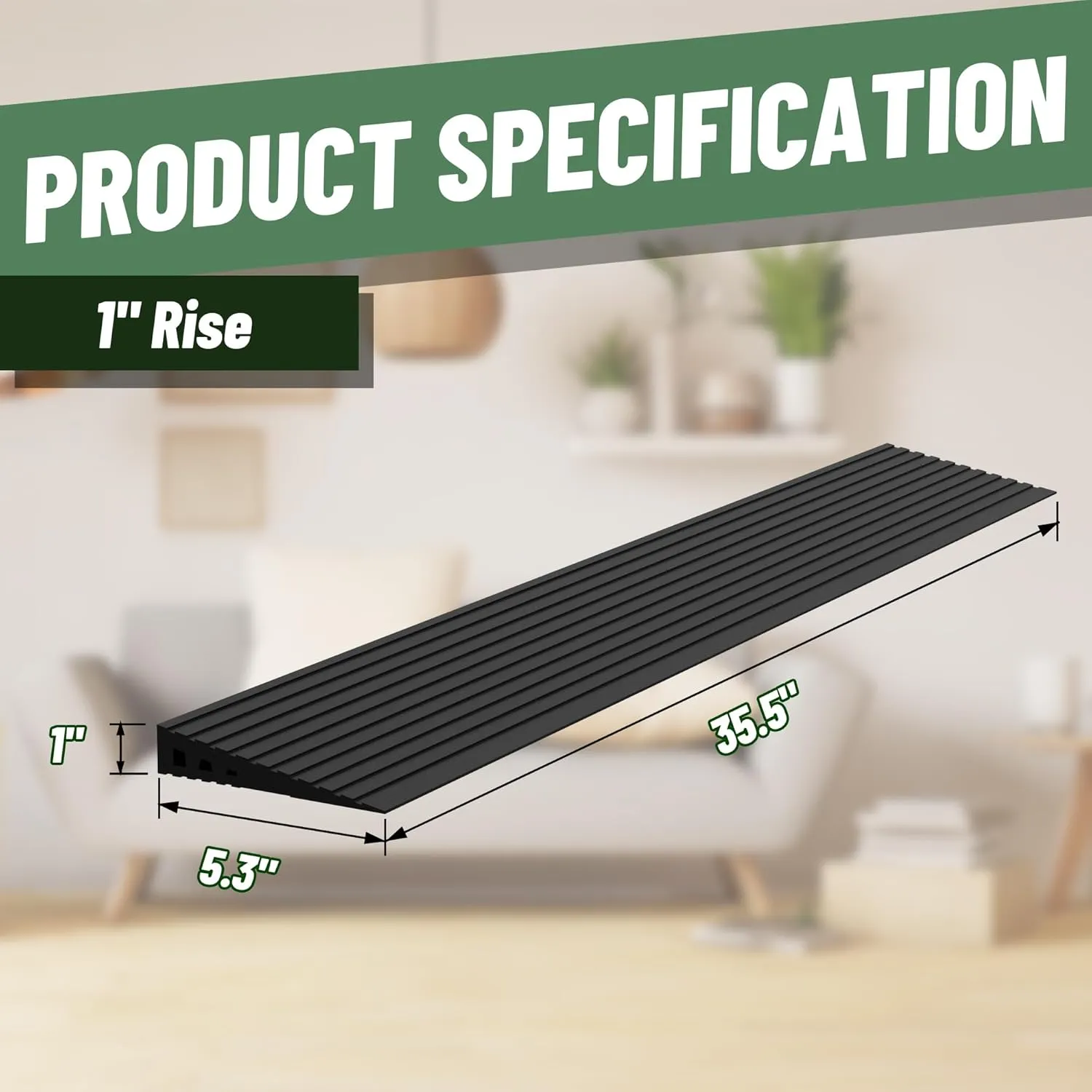 1" Rise Threshold Ramps for Doorways, 2000 Lbs Load Capacity, 35.5" Wide Natural Rubber Power Wheelchair Ramp is Adjustable and Cuttable for Doorways, Curb, Sweeper, Power Scooters, Bathroom