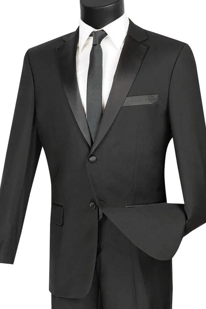 2-Button Slim Fit Notch Tuxedo in Black by Vinci