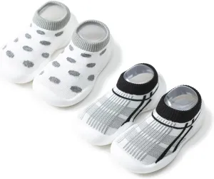 2 Pairs Baby First Walking Shoes Non-Slip Toddler Sock Shoes Girls Boys Slip On Sneakers Infant Slippers Lightweight