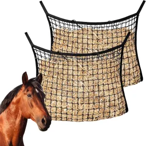 2 Pcs Slow Feed Hay Nets for Horses, Hanging Horse Slow Feed Hay Bag with Large Capacity, Ultra Slow Soft Flat Feeder Bag for Horses Goat(31.5" X 35.1")