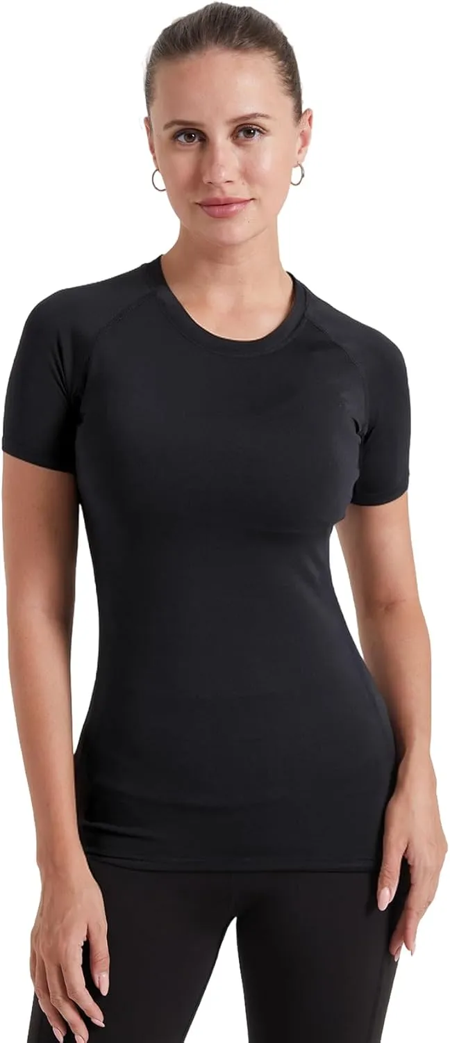 4 Pack Short Sleeve Compression Shirt Women Workout Athletic Baselayer Yoga Softball T-Shirts Cool Running Tops