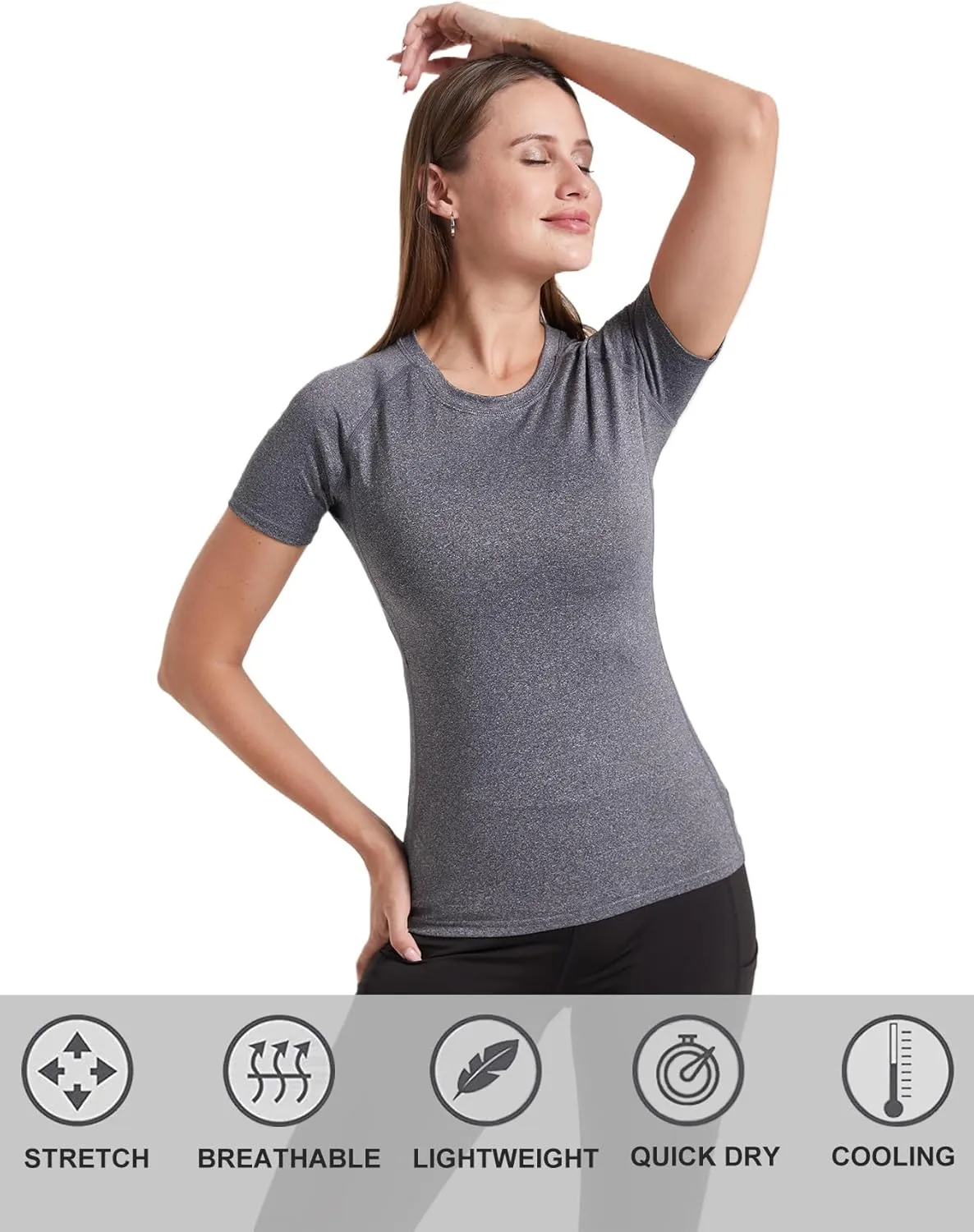 4 Pack Short Sleeve Compression Shirt Women Workout Athletic Baselayer Yoga Softball T-Shirts Cool Running Tops