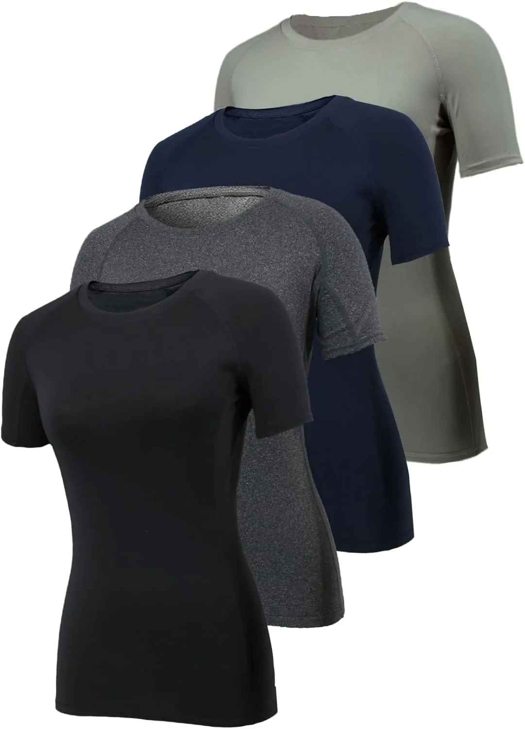 4 Pack Short Sleeve Compression Shirt Women Workout Athletic Baselayer Yoga Softball T-Shirts Cool Running Tops