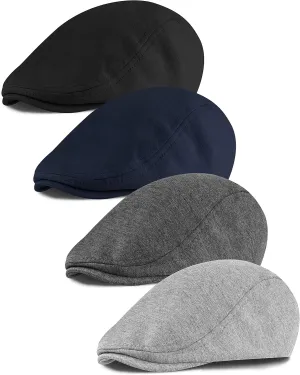 4 Pieces Newsboy Men's Hat Newsboy Cap Flat Cap Soft Stretch Fit Men Cap Cabbie Hunting Cap for Men Outdoor Daily Use