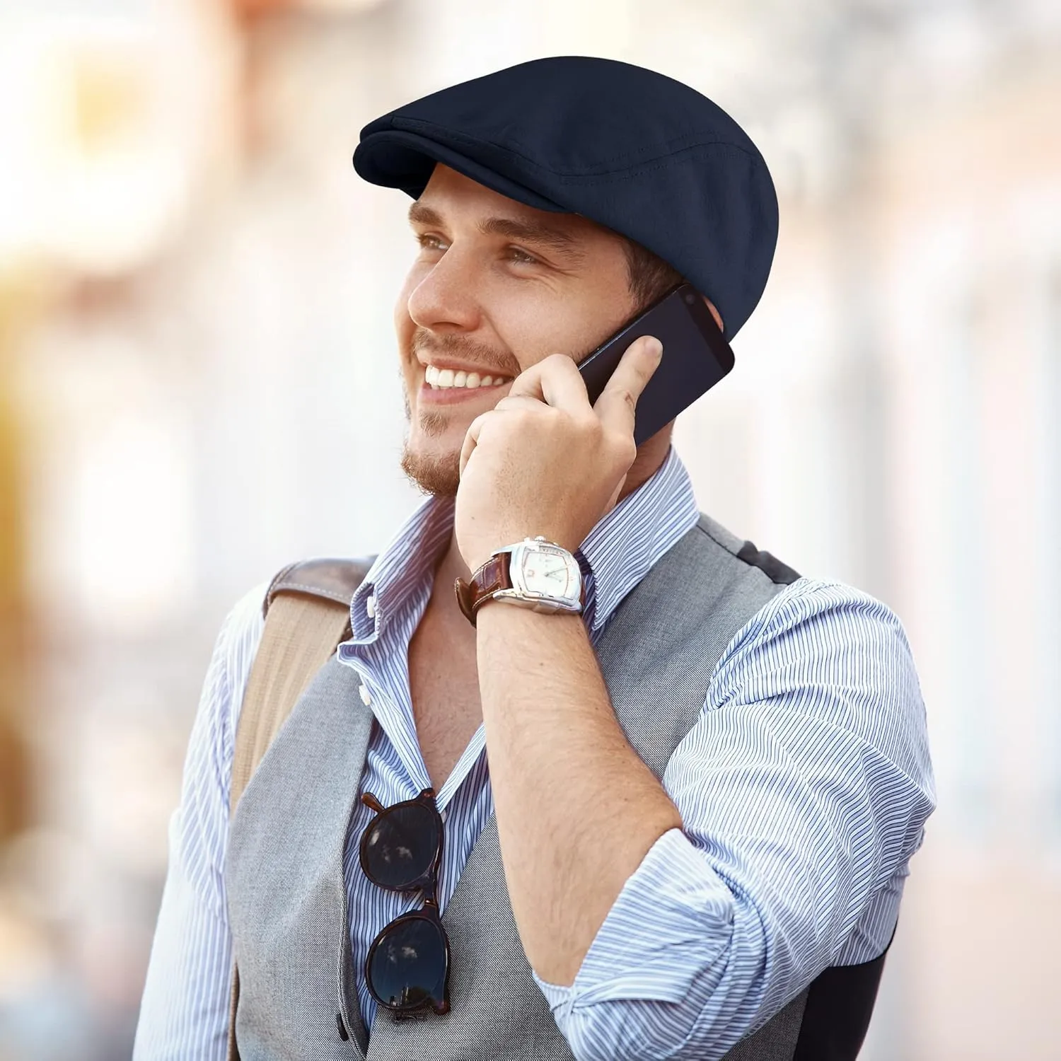 4 Pieces Newsboy Men's Hat Newsboy Cap Flat Cap Soft Stretch Fit Men Cap Cabbie Hunting Cap for Men Outdoor Daily Use