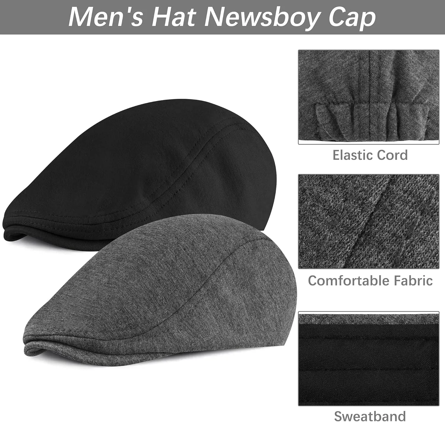 4 Pieces Newsboy Men's Hat Newsboy Cap Flat Cap Soft Stretch Fit Men Cap Cabbie Hunting Cap for Men Outdoor Daily Use