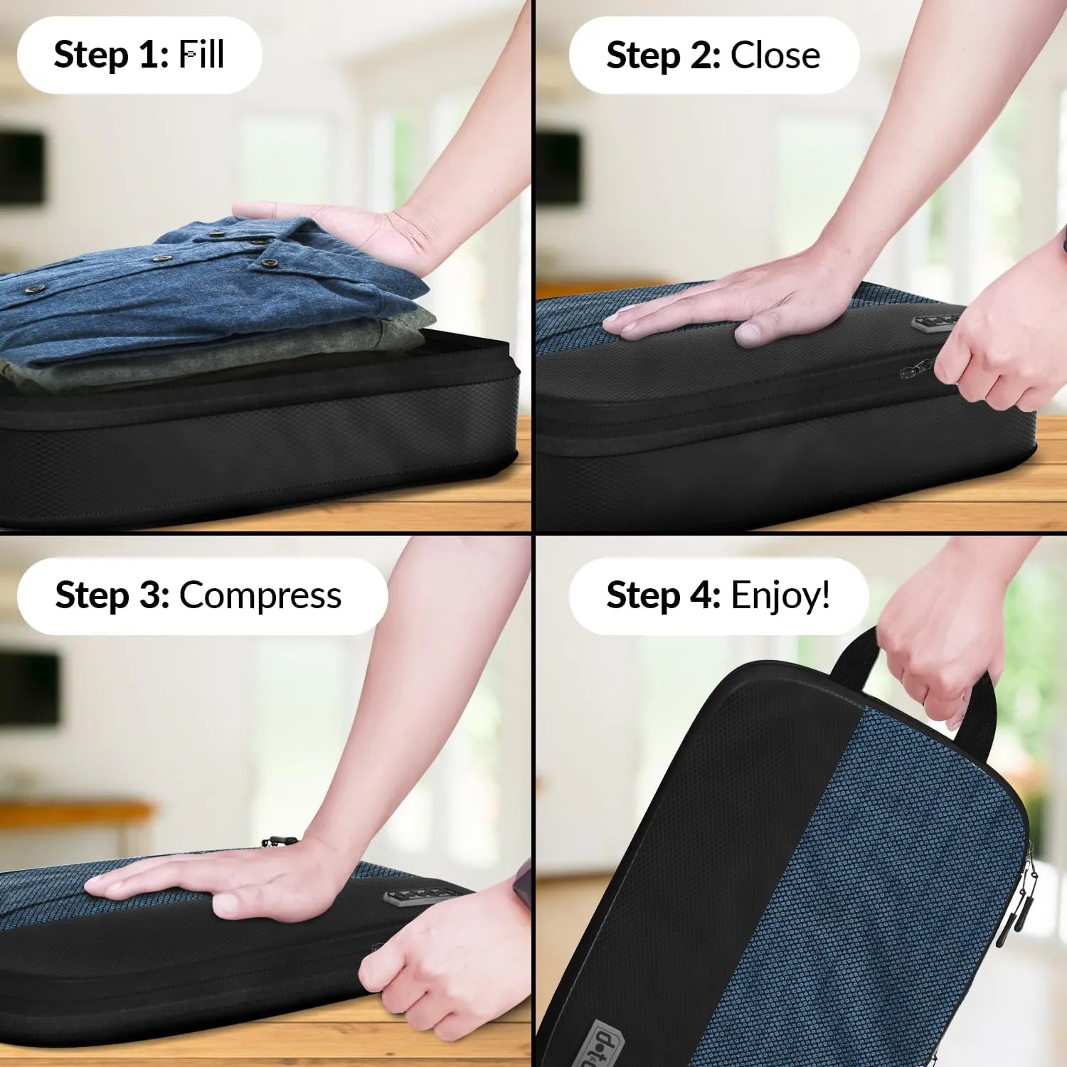4pc Large Compression Packing Cubes for Suitcases - Carry-on Packing Cubes - Compression Packing Cubes for Carry on Suitcase Compression - Luggage Packing Compression Bags for Travel