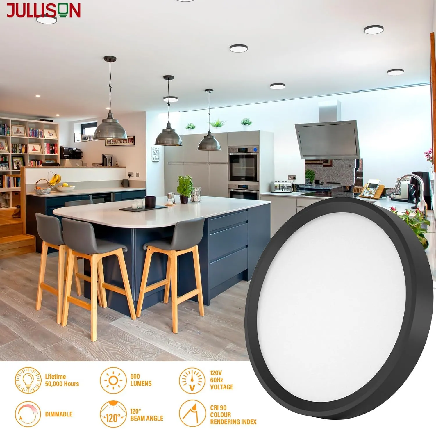 5 Inch Black Flush Mount Ceiling Light 5CCT Selectable LED Edgelit Slim Surface Mount Downlight for J-Box, Mini Flat Panel Light, Dimmable, 120VAC, 10W, 600LM, CRI90, ETL, Wet Rated, 12 Packs