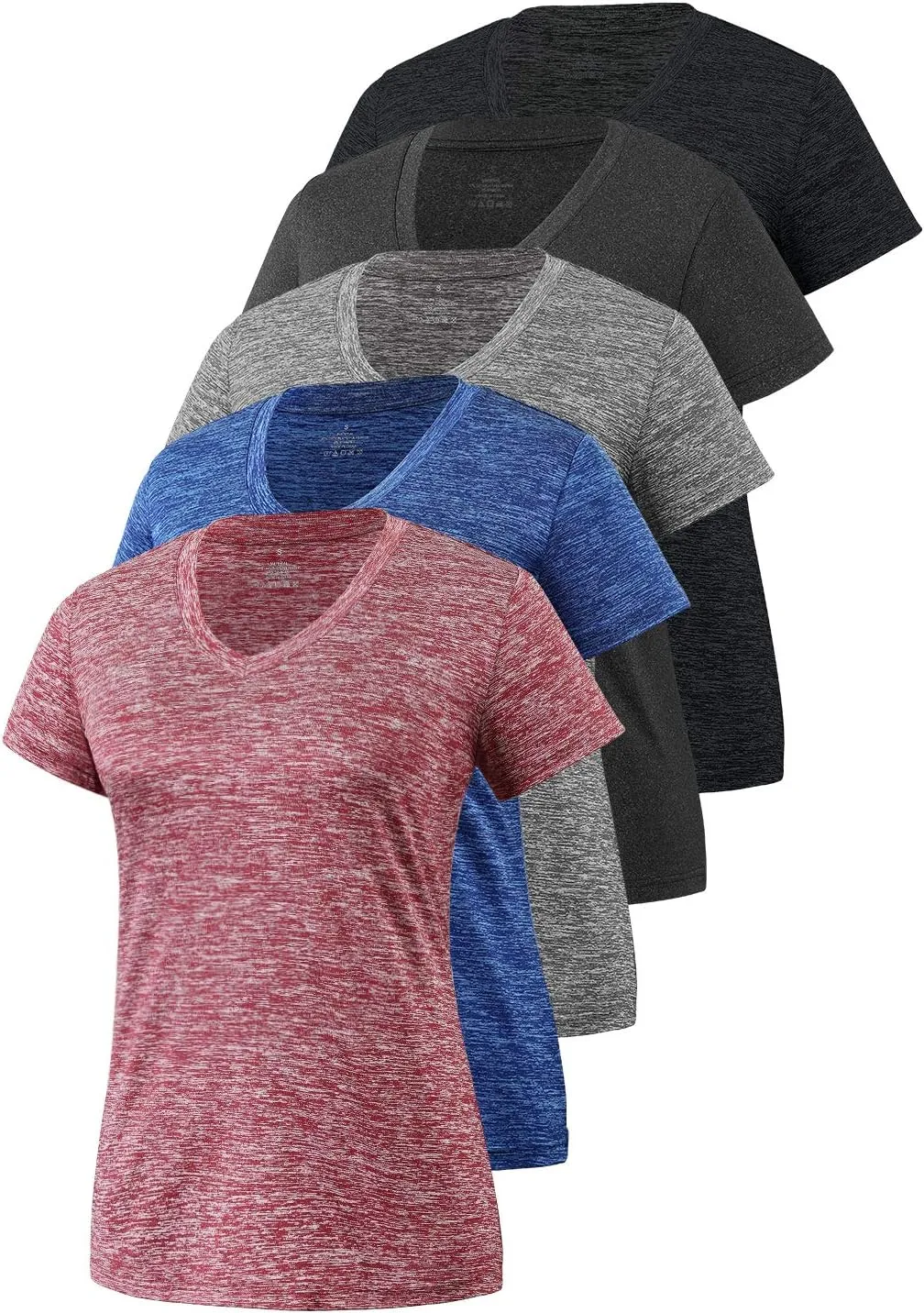 5-Pack Women's Short Sleeve Dry Fit T-Shirt Moisture Wicking Athletic V-Neck Tee