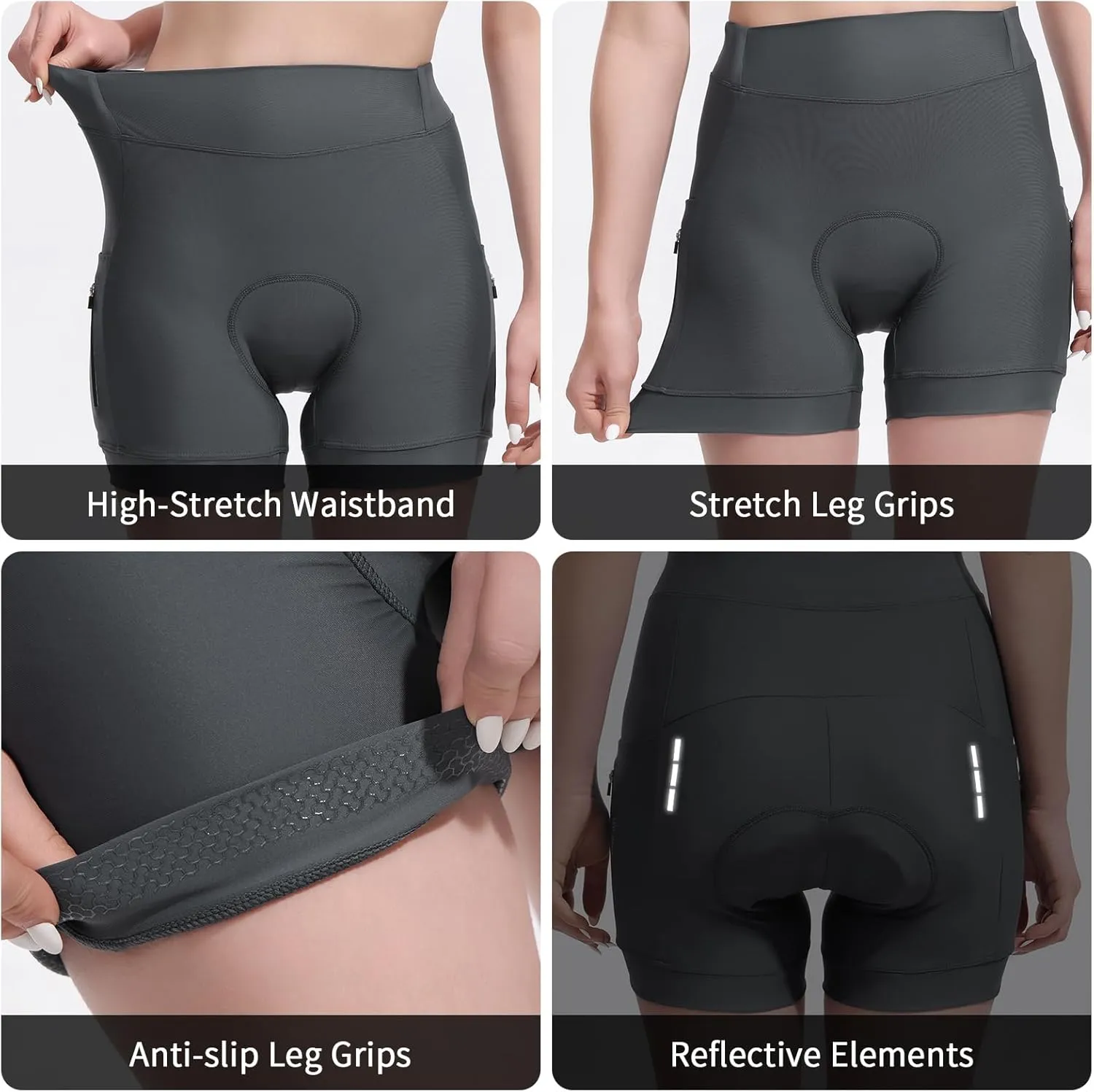 5" & 7" Women Bike Shorts 4D Padded High Stretchy Waistband Quick Dry Cycling Shorts with Pockets Leg Grips