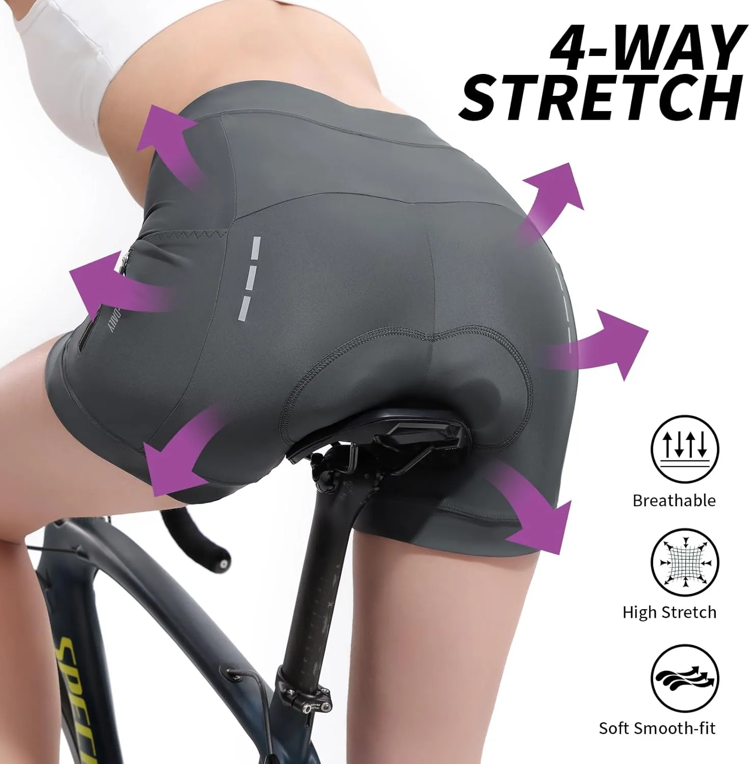 5" & 7" Women Bike Shorts 4D Padded High Stretchy Waistband Quick Dry Cycling Shorts with Pockets Leg Grips
