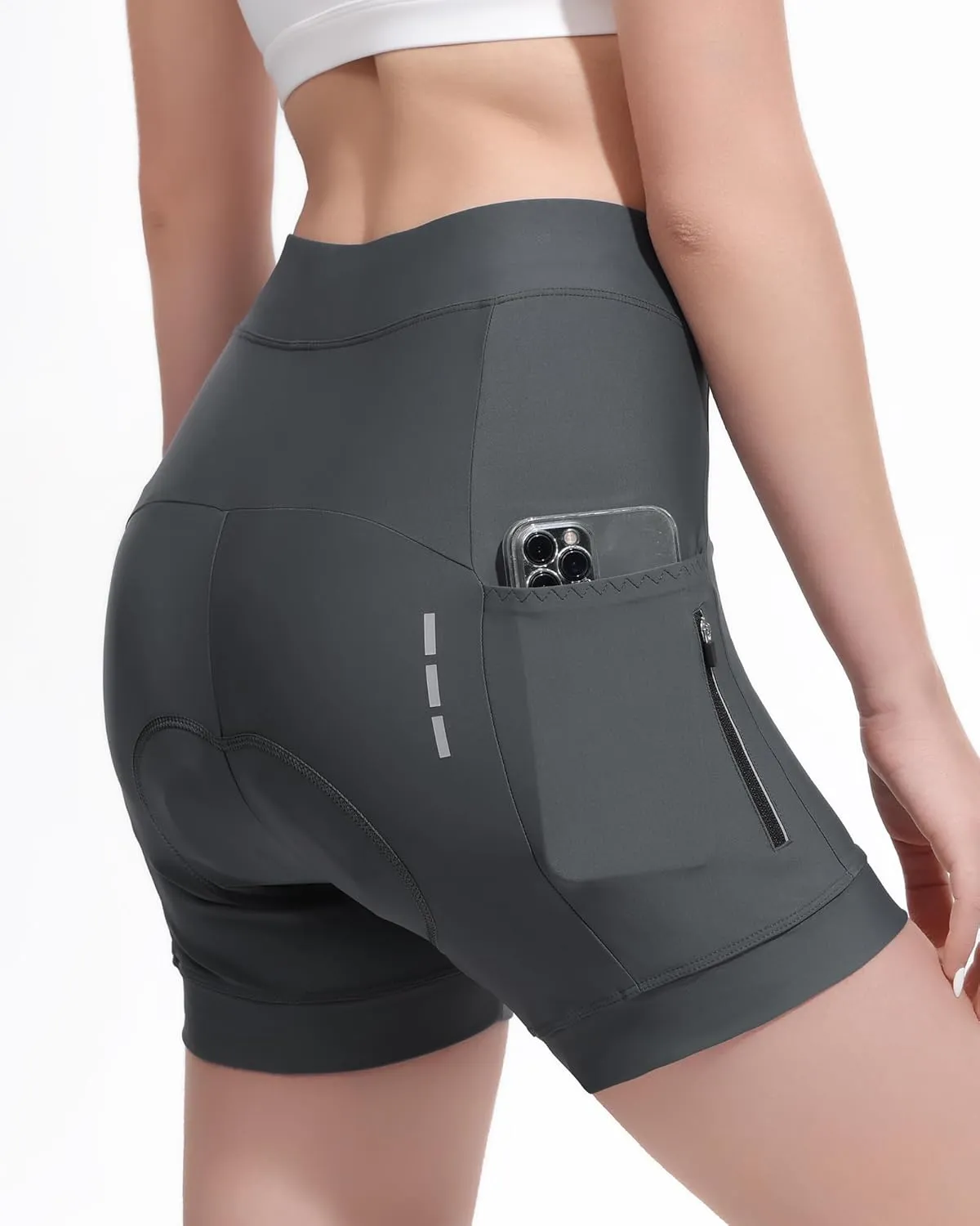 5" & 7" Women Bike Shorts 4D Padded High Stretchy Waistband Quick Dry Cycling Shorts with Pockets Leg Grips
