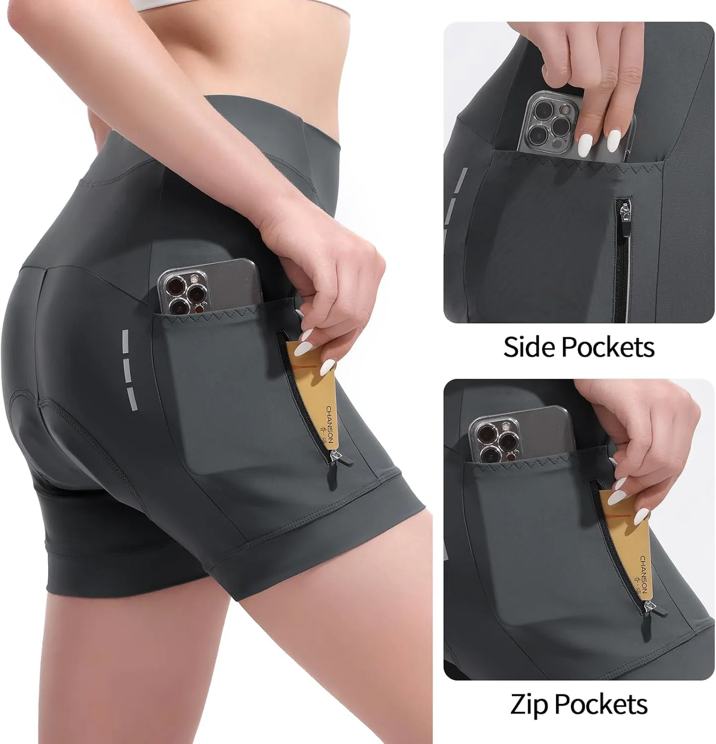 5" & 7" Women Bike Shorts 4D Padded High Stretchy Waistband Quick Dry Cycling Shorts with Pockets Leg Grips
