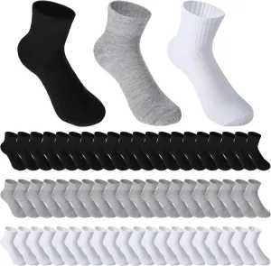 60 Pairs Men's Quarter Ankle Crew Socks - Wicking, Casual Sports Athletic Socks for Adults (Black, White, Grey)