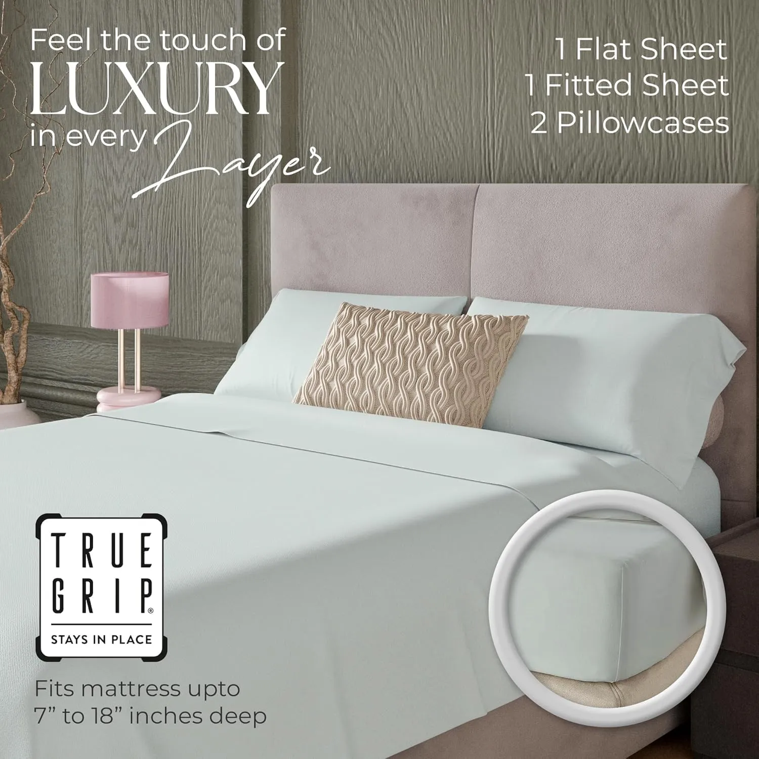 600 Thread Count Cotton Rich Light Gray King Size Sheets Set, Ultra Soft & Silky, Sateen Deep Pocket Sheets (1 Flat, 1 Fitted Sheet & 2 Pillowcases)