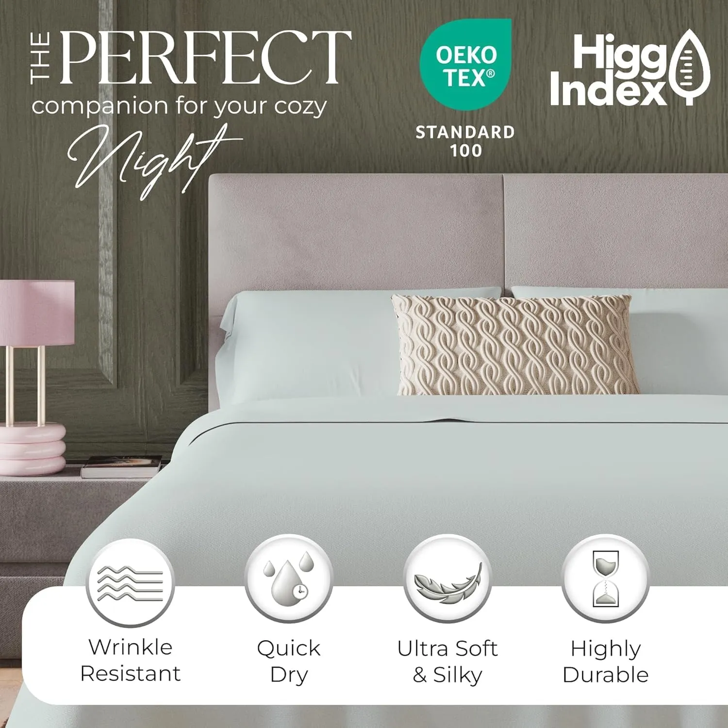 600 Thread Count Cotton Rich Light Gray King Size Sheets Set, Ultra Soft & Silky, Sateen Deep Pocket Sheets (1 Flat, 1 Fitted Sheet & 2 Pillowcases)
