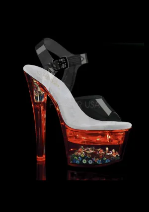 7" Heel, 2 3/4" PF LED Illuminated Ankle Strap Sandal