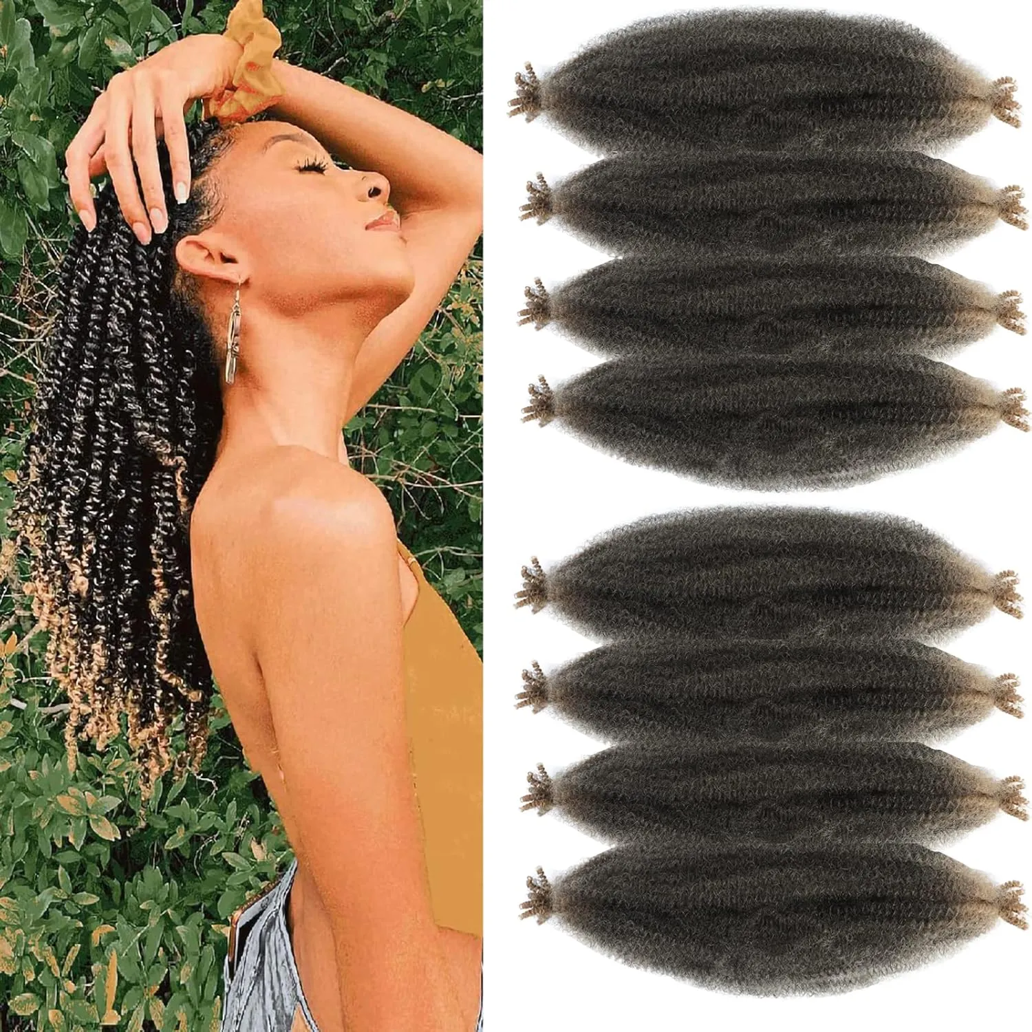 8 Packs Pre-Separated Springy Afro Twist Hair Suitable for Damaged Soft Locs Synthetic Marley Twist Braiding (18 Inch, 1b/27)
