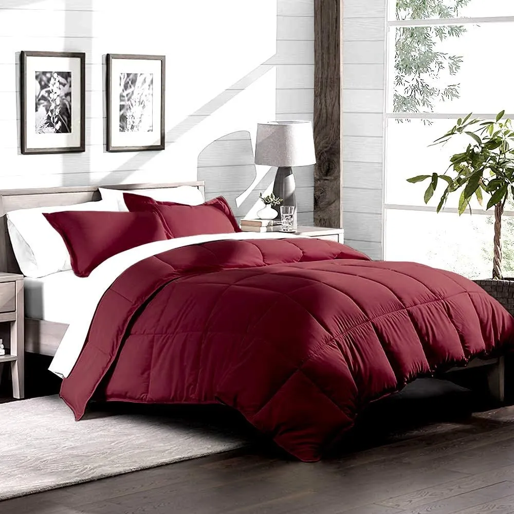 800 TC 100% Egyptian Cotton 300 GSM Goose Down Alternative Microfiber 5 PC Comforter Set (Comforter   Flat   Fitted 15''   2 Pillow Casess) Twin, Burgundy