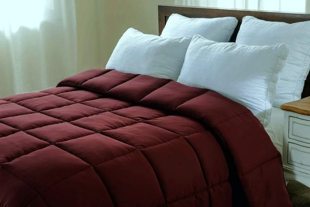 800 TC 100% Egyptian Cotton 300 GSM Goose Down Alternative Microfiber 5 PC Comforter Set (Comforter   Flat   Fitted 15''   2 Pillow Casess) Twin, Burgundy