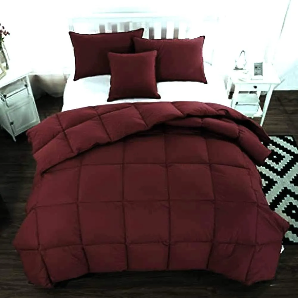 800 TC 100% Egyptian Cotton 300 GSM Goose Down Alternative Microfiber 5 PC Comforter Set (Comforter   Flat   Fitted 15''   2 Pillow Casess) Twin, Burgundy