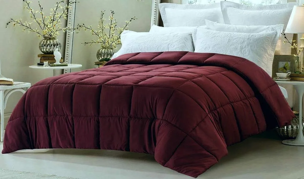 800 TC 100% Egyptian Cotton 300 GSM Goose Down Alternative Microfiber 5 PC Comforter Set (Comforter   Flat   Fitted 15''   2 Pillow Casess) Twin, Burgundy