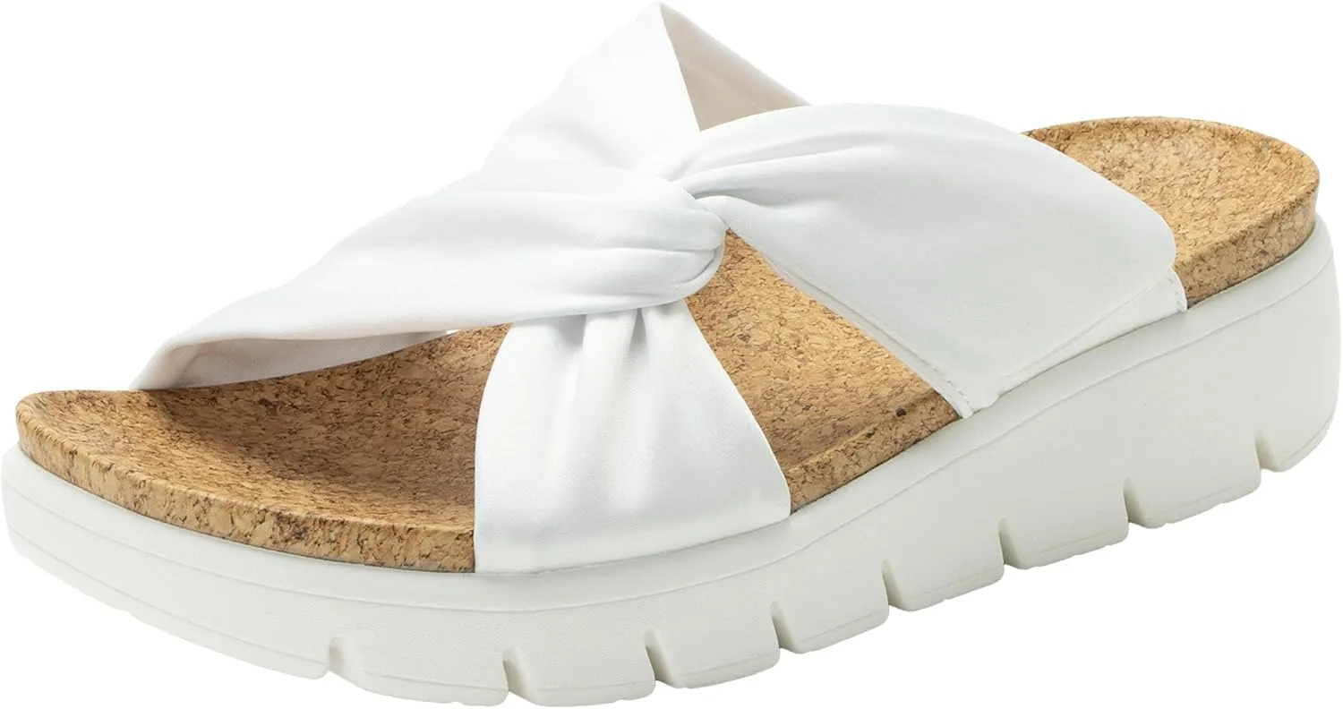 Alegria Women Rylie Vegan Leather Lightweight Platform Satin Scarf Tie Slide Sandal