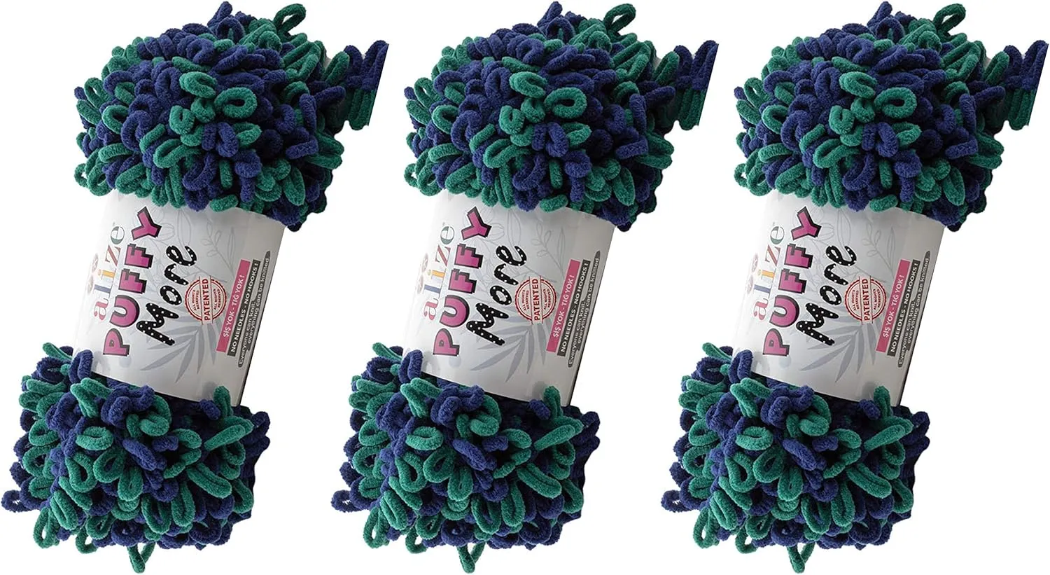 Alize Puffy Loop Yarn - Lot of 3, 15.90 Oz, 38 Yds, 100% Micropolyester, No Needles, Soft Blanket Yarn, Velvet, Easy Knitting