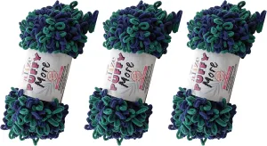Alize Puffy Loop Yarn - Lot of 3, 15.90 Oz, 38 Yds, 100% Micropolyester, No Needles, Soft Blanket Yarn, Velvet, Easy Knitting