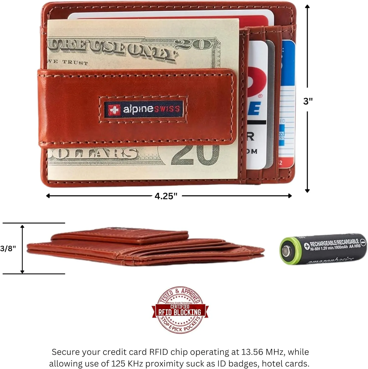 Alpine Swiss Harper Mens RFID Slim Money Clip Front Pocket Wallet Minimalist Leather ID Card Holder