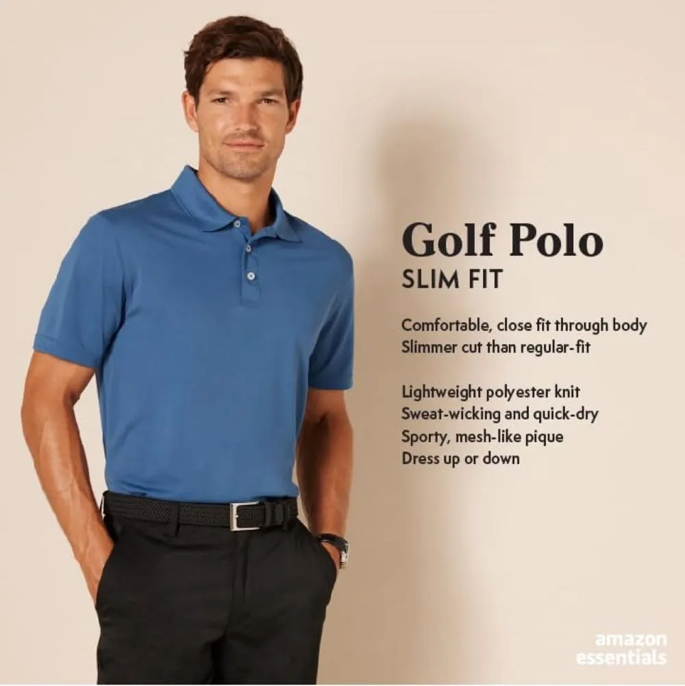 Amazon Essentials Men's Golf Polo Shirt, Short Sleeve, Dri Fit, Slim-Fit, Quick-Dry