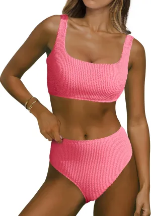 ANRABESS Women Swimsuits Two Piece Bikini Set High Waisted Ribbed Tummy Control Modest Bathing Suits 2025 Beach Swim Wear