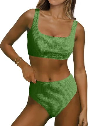 ANRABESS Women Swimsuits Two Piece Bikini Set High Waisted Ribbed Tummy Control Modest Bathing Suits 2025 Beach Swim Wear