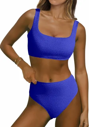 ANRABESS Women Swimsuits Two Piece Bikini Set High Waisted Ribbed Tummy Control Modest Bathing Suits 2025 Beach Swim Wear