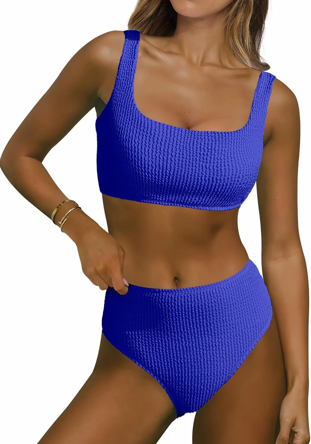 ANRABESS Women Swimsuits Two Piece Bikini Set High Waisted Ribbed Tummy Control Modest Bathing Suits 2025 Beach Swim Wear