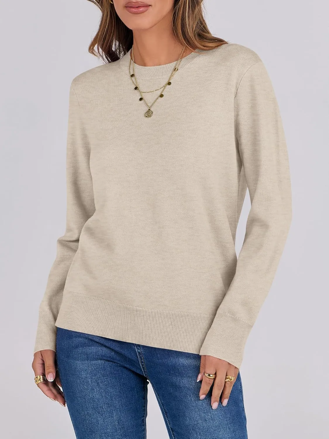 ANRABESS Women's Long Sleeve Crewneck Classic 2025 Fall Soft Loose Fit Basic Pullover Sweaters Top
