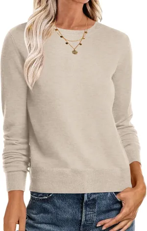 ANRABESS Women's Long Sleeve Crewneck Classic 2025 Fall Soft Loose Fit Basic Pullover Sweaters Top