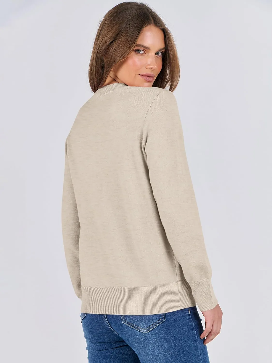 ANRABESS Women's Long Sleeve Crewneck Classic 2025 Fall Soft Loose Fit Basic Pullover Sweaters Top