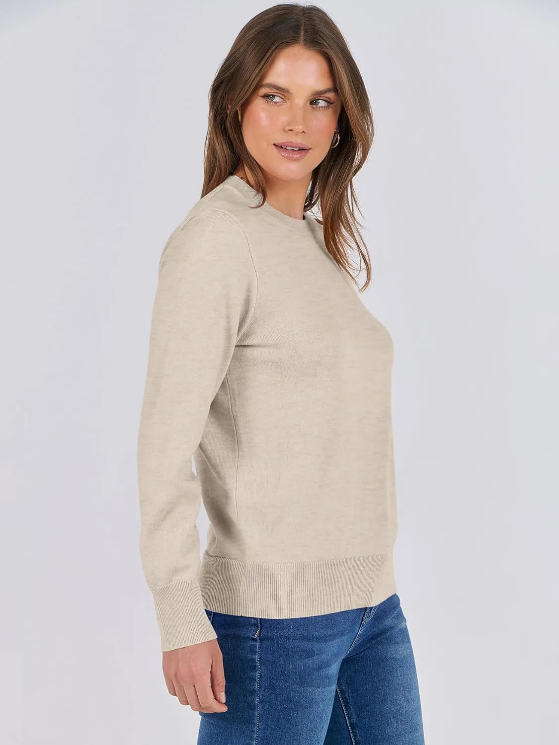 ANRABESS Women's Long Sleeve Crewneck Classic 2025 Fall Soft Loose Fit Basic Pullover Sweaters Top