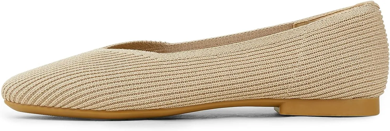 Arromic Black Flats Shoes for Women, Square Toe Ballet Flats Shoes, Washable Comfortable Knit Flats for Women, Soft Slip on Black Flats for Dressy Wedding Work Office Casual