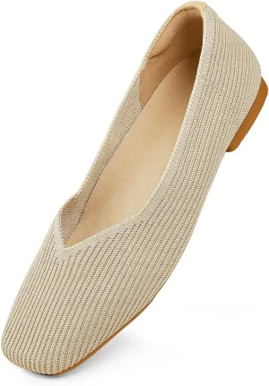 Arromic Black Flats Shoes for Women, Square Toe Ballet Flats Shoes, Washable Comfortable Knit Flats for Women, Soft Slip on Black Flats for Dressy Wedding Work Office Casual