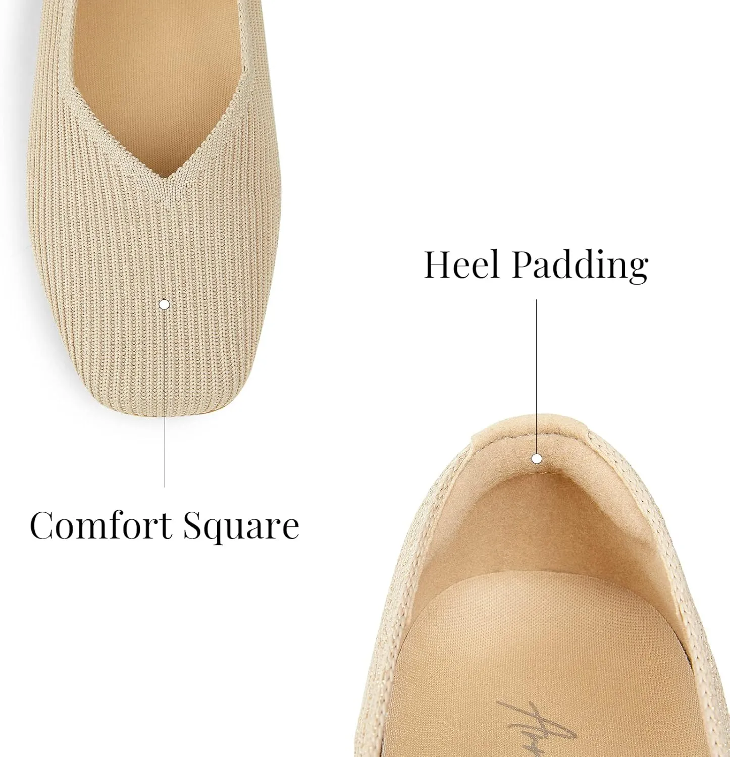 Arromic Black Flats Shoes for Women, Square Toe Ballet Flats Shoes, Washable Comfortable Knit Flats for Women, Soft Slip on Black Flats for Dressy Wedding Work Office Casual