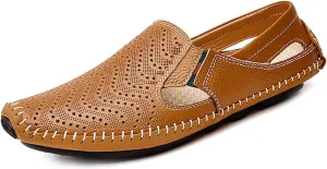 Asifn Mens Leather Driving Loafer Lightweight Slip-on Breathable Walking Boat Shoes Flat Slippers Outdoor Moccasin