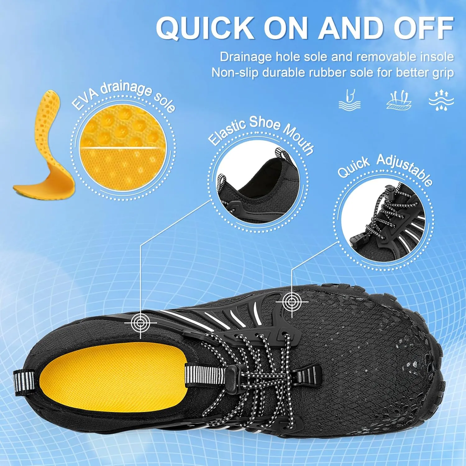 ATHMILE Water Shoes for Women Men Quick Dry Beach Barefoot Aqua Swim Shoes Non-Slip for Wading Rafting Hiking Kayaking