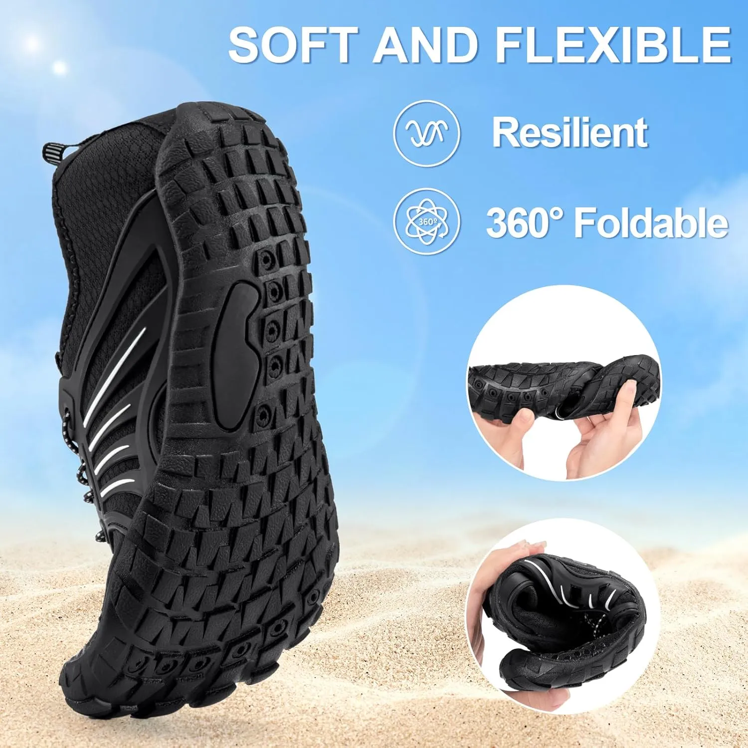 ATHMILE Water Shoes for Women Men Quick Dry Beach Barefoot Aqua Swim Shoes Non-Slip for Wading Rafting Hiking Kayaking