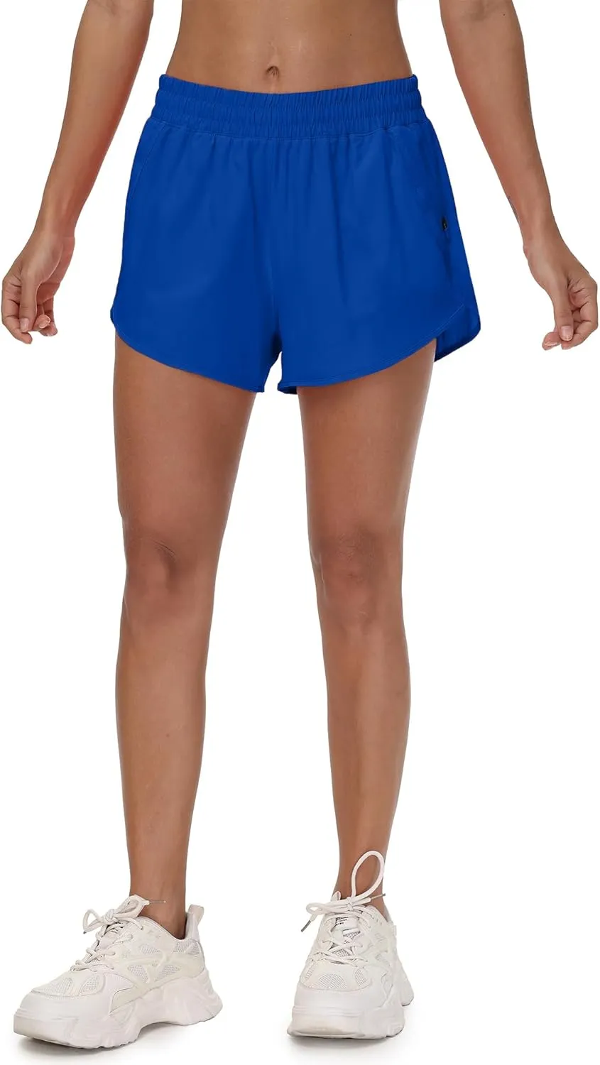 Aurefin Womens Running Shorts with Zip Pocket,Quick Dry Elastic Athletic Track Short for Women Lightweight Gym Workout Shorts